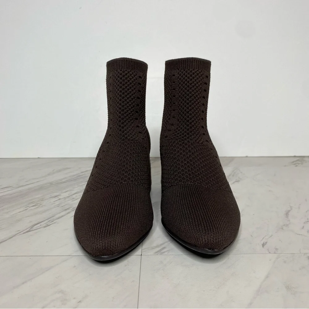 Eileen Fisher Honey Brown Knit Stretch Bootie 5